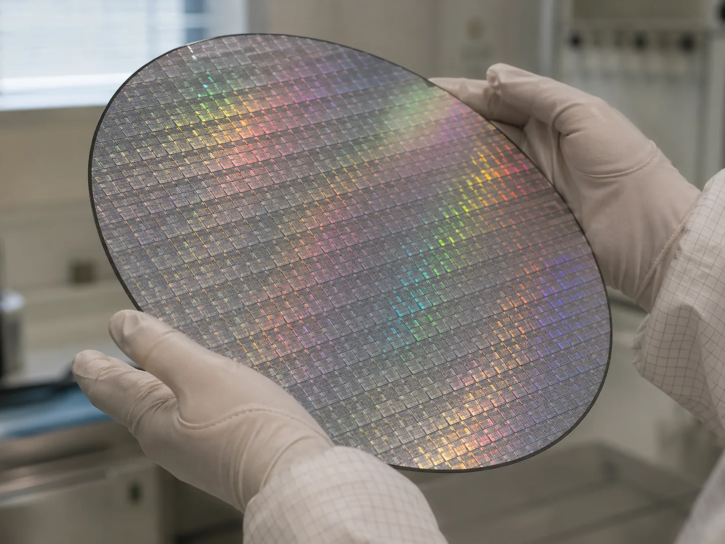 Silicon wafer in semiconductor cleanroom